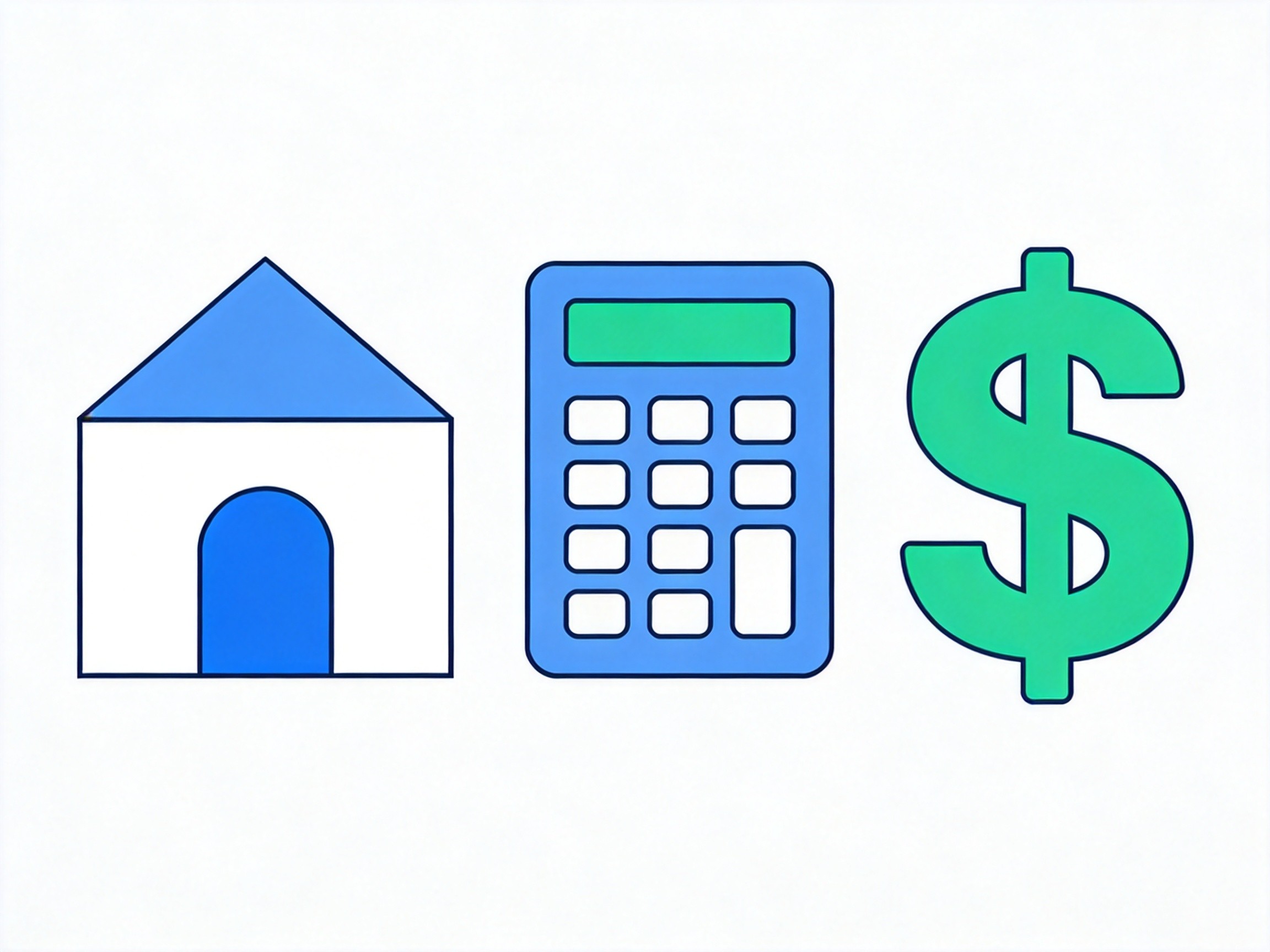 Mortgage payment calculator illustration showing home, calculator and dollar symbols