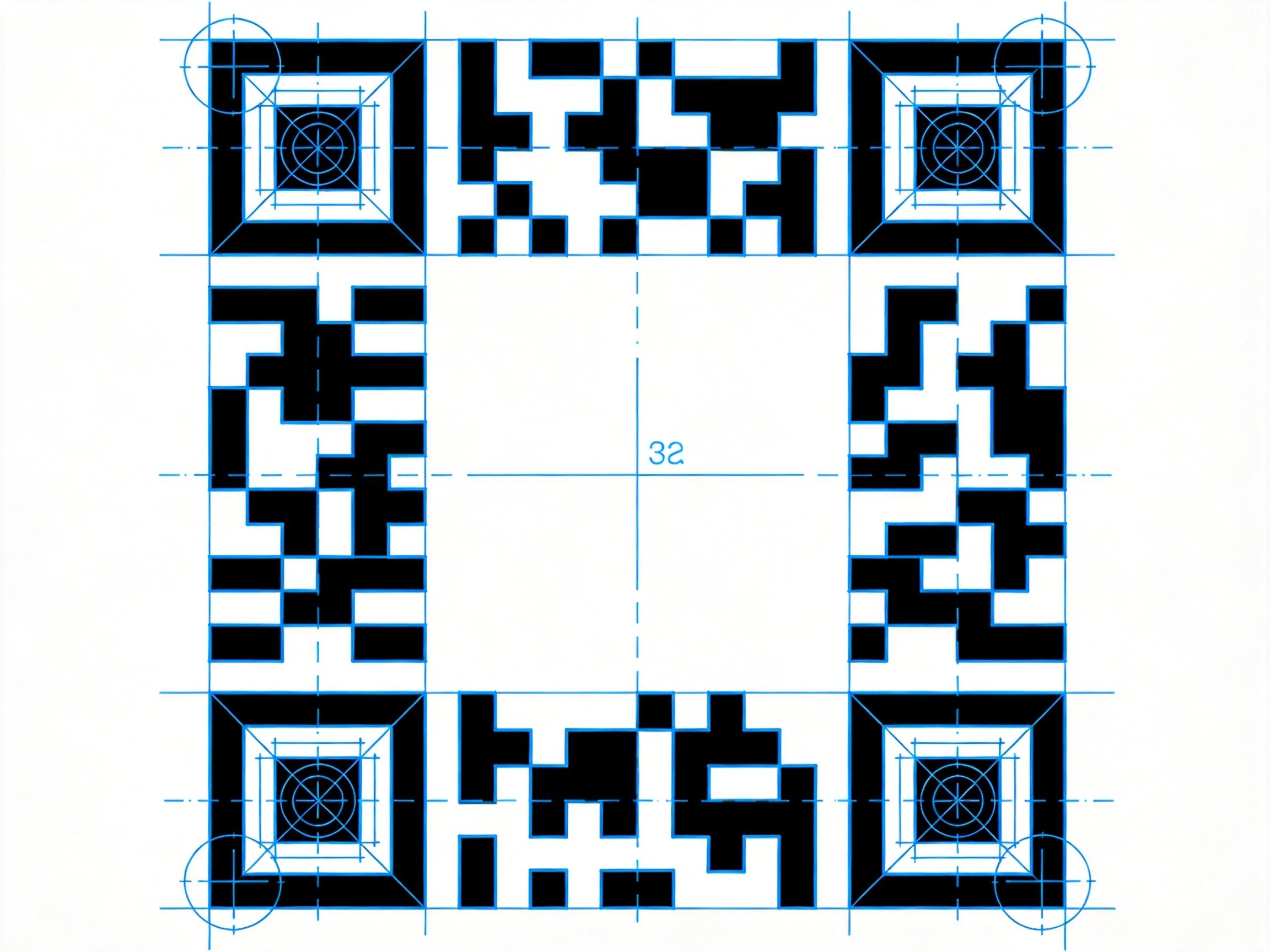 QR code anatomy diagram showing position markers, alignment pattern and data modules